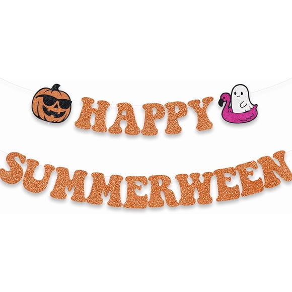 Happy Summerween Banner Halloween Themed Summer Birthday Party Ideas Beach Pumpkin Boo Garland Decoration