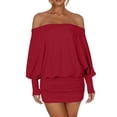 thumbnail image 5 of LWavelet Women's Off-the-Shoulder Batwing Sleeve Bodycon Mini Dress for Party & Club Wear Red L, 5 of 6