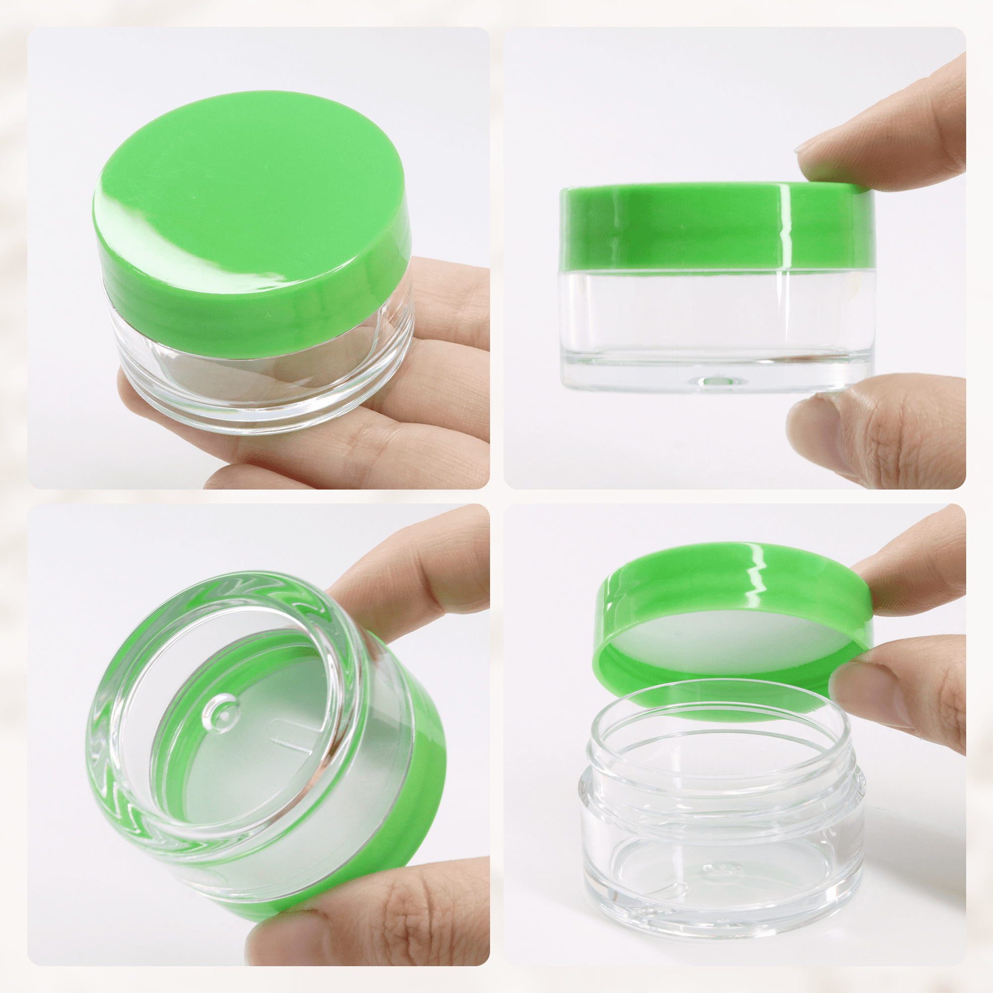 Beauticom 24 Pieces High Quality 20G/20ML Clear Round Acrylic Cosmetic Product Sample Travel Jars with Flat Top Lids (Green)