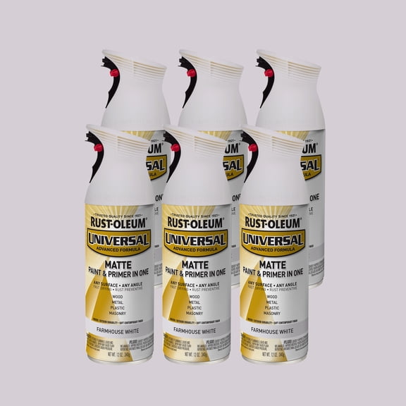 6 Pack, Farmhouse White, Rust-Oleum Universal All Surface Interior/Exterior Matte Spray Paint-376725, 11 oz
