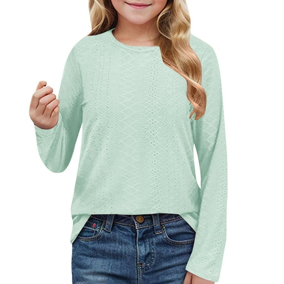 Girls Plus Size Blouses New Girls Long Sleeve Shirts Eyelet Embroidery Cute Pullover Tops Crewneck Casual Basic Blouse Fall Winter Clothes Mint Green 13 Years