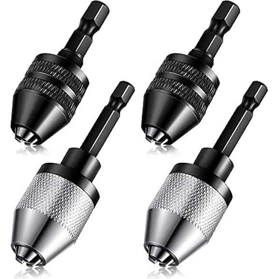 CJB Keyless Drill Chuck Bit 1/4 Inch Hex Shank Keyless Drill Chuck Fast Change Converter Extension Screwdriver Adapter in 0.3-6.5 Mm, 0.3-3.6 mm for Tool Attachment(4 Pieces)