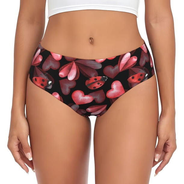 Balery Ladybugs and Red Hearts Ropa Interior de Algodón para Mujer con Dibujo – Braguitas Cómodas y Elásticas, Estilo Clásico-X-Small