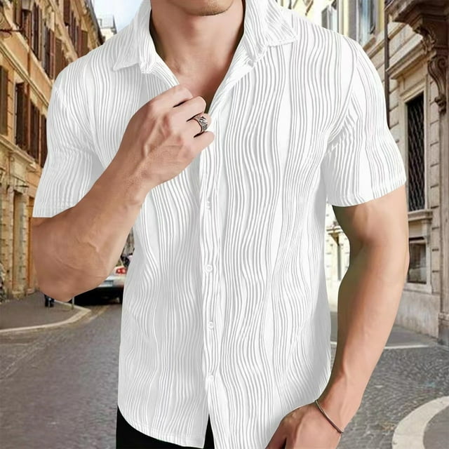 Chemises à Boutons pour Hommes Manches Courtes Grande Taille Chemises à Manches Courtes pour Hommes Chemises à Boutons Chemises pour Hommes Grande Taille Blanc m