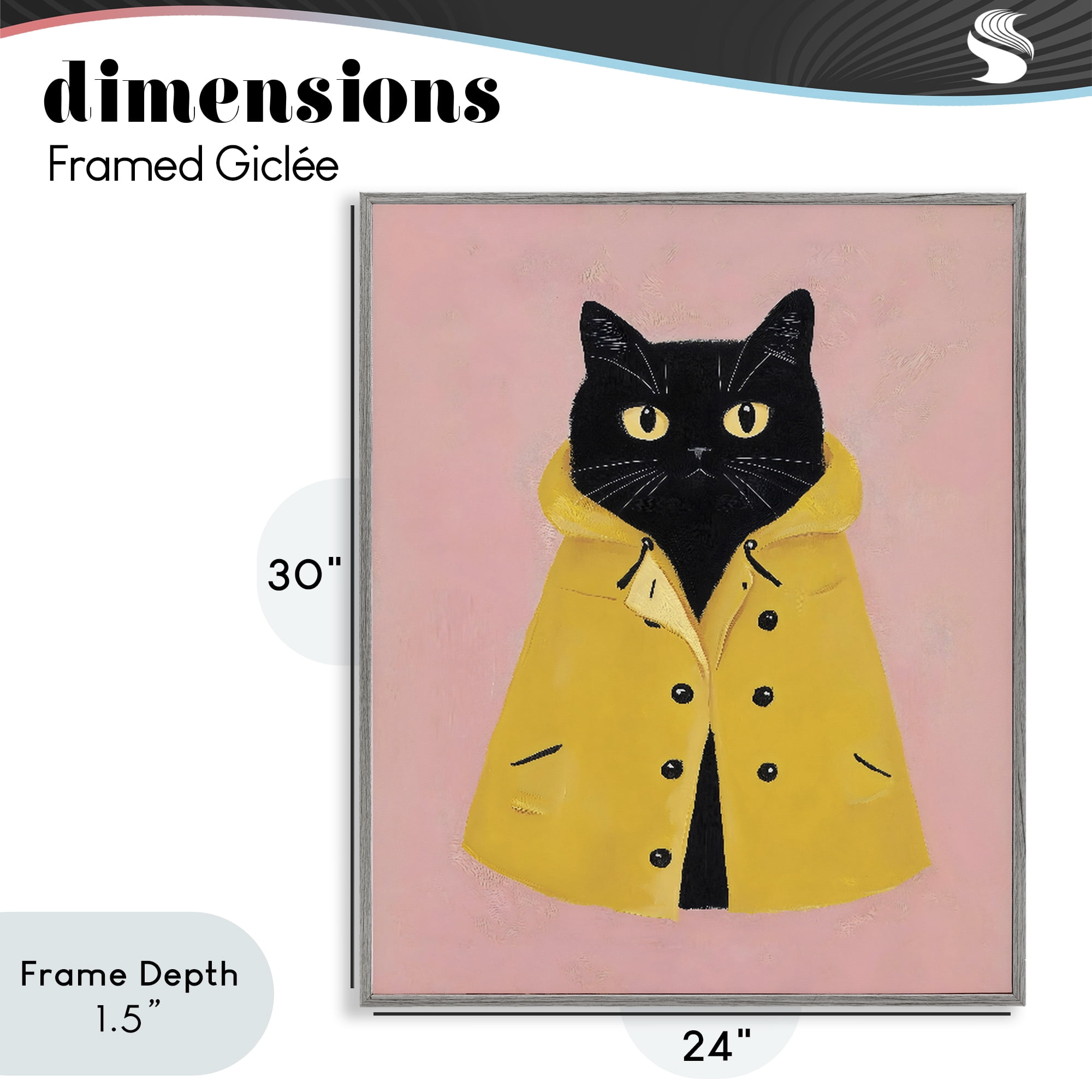 Stupell Industries Black Cat in Yellow Raincoat Gray Framed Giclee Art, design by The Prints Vibe