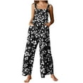thumbnail image 2 of Zedker Casual Beach Jumpsuits For Women Sleeveless Printed Jumpsuits For Women Smocked Wide Leg Vacation Outfit ,Black1,S, 2 of 6