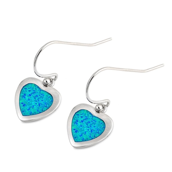 Sterling Silver Mosaic Heart Promise Earrings Blue Simulated Opal Jewelry Female Unisex