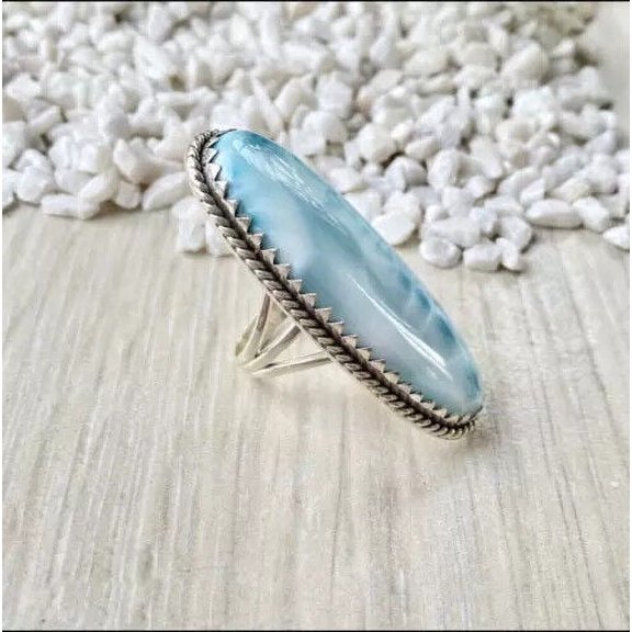 Larimar Large Ring, 925 Sterling Silver Handmade Ring, Women Jewelry Ring
