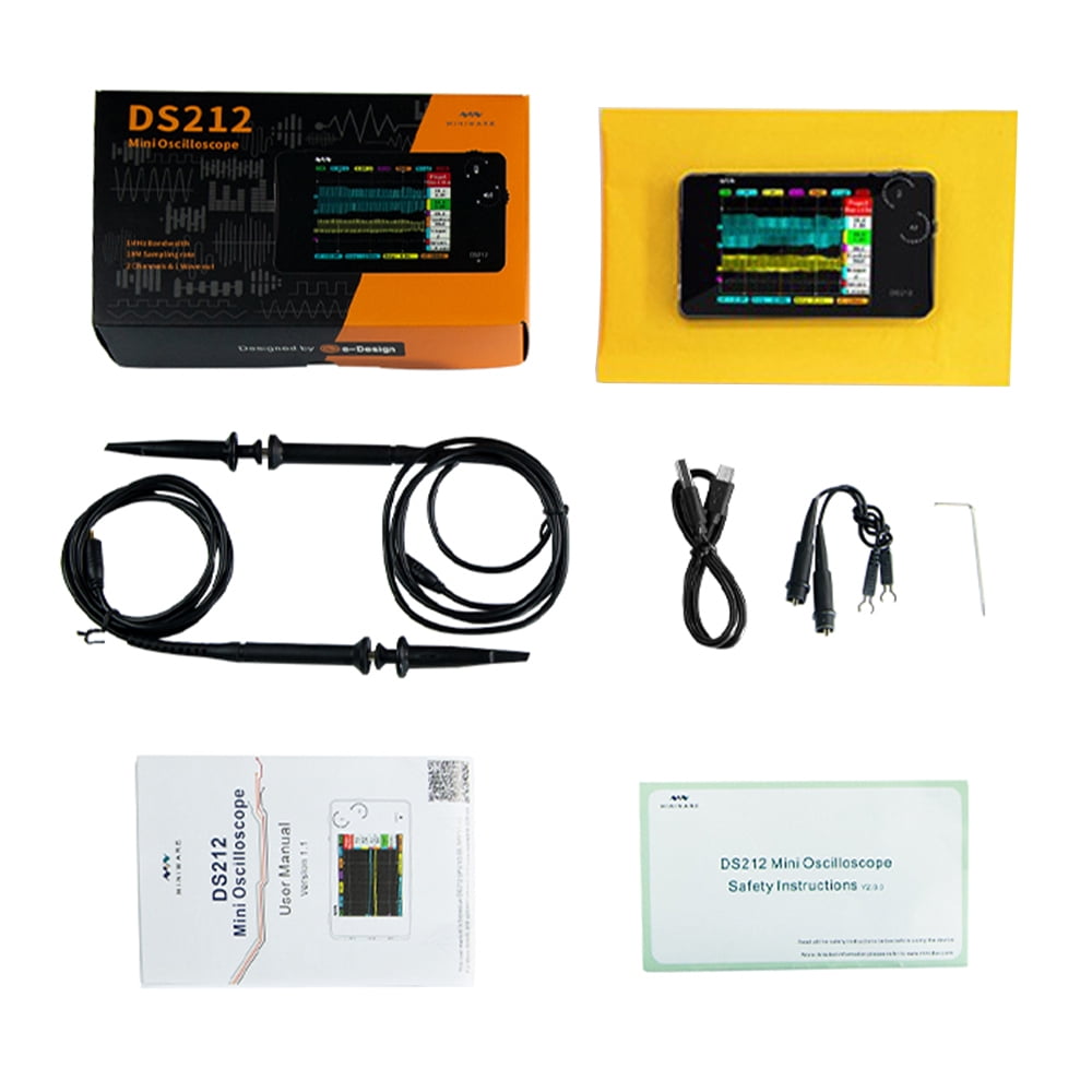 Pocket Oscilloscope DS212, Portable Oscilloscope Mini Size Handheld, Built-in Rechargeable Battery, 2 Channels, 1Mhz Bandwidth, Entry Level Oscilloscope for Beginner