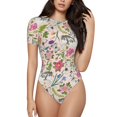 thumbnail image 2 of Uemuo Bunny Floral Pattern Women's One Piece Short Sleeve Swimsuit Rash Guard Surfing Modest Quick-drying Swimsuit Beach Essentials-Small, 2 of 9