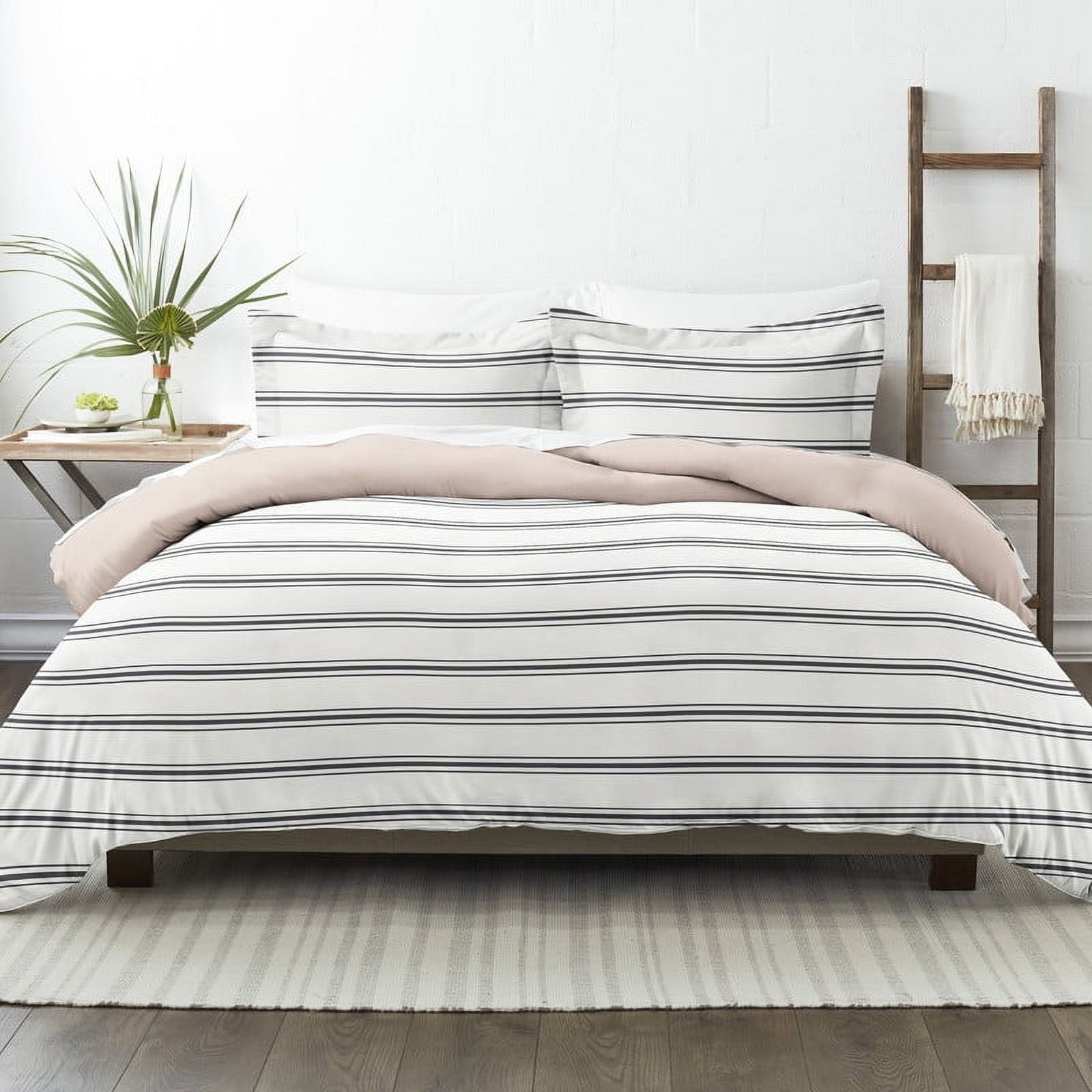 Noble Linens Rose Desert Stripe Reversible 2-Piece Duvet Cover Set, Twin/Twin XL