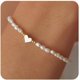 thumbnail image 1 of Kunmingshisd Pulseras para mujer, pulseras chapadas en oro para mujer, pulseras de perlas de corazón con eslabones cubanos y diamantes de mal de ojo, regalo de joyería diaria, 1 of 5