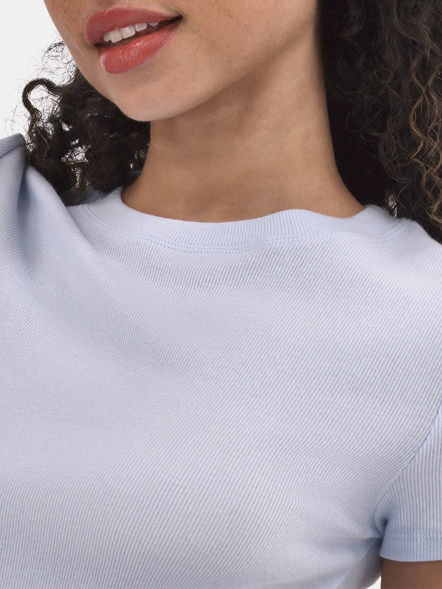 No Boundaries Ribbed Crewneck Tee with Short Sleeves, Women's