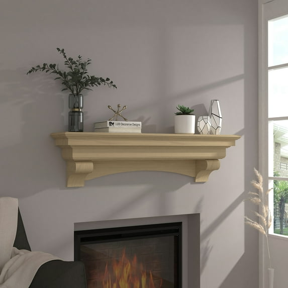 Fireplace Mantel With arched and corbels Made of Fir, wood Color