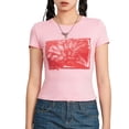 thumbnail image 1 of SUNSIOM T-Shirt Décontracté à Manches Courtes Col Rond Imprimé Lotus pour Femmes Streetwear, 1 of 8
