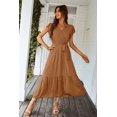 thumbnail image 2 of Vestido PRETTYGARDEN Maxi Marrón con Volantes y Escote Cruzado Talla XXL, 2 of 8