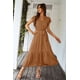 thumbnail image 2 of Vestido PRETTYGARDEN Maxi Marrón con Volantes, Escote Cruzado y Cinturón M, 2 of 8
