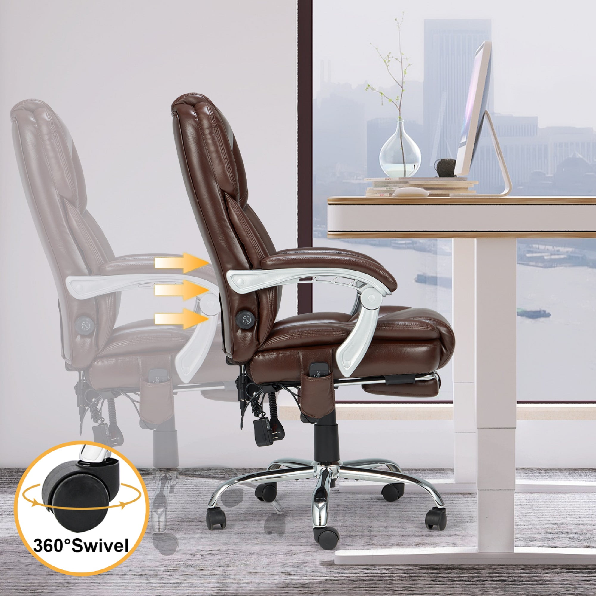 Homrest Executive Office Chair W/ Adjustable Lumbar Support,Massage Office Chair for Adult,Brown