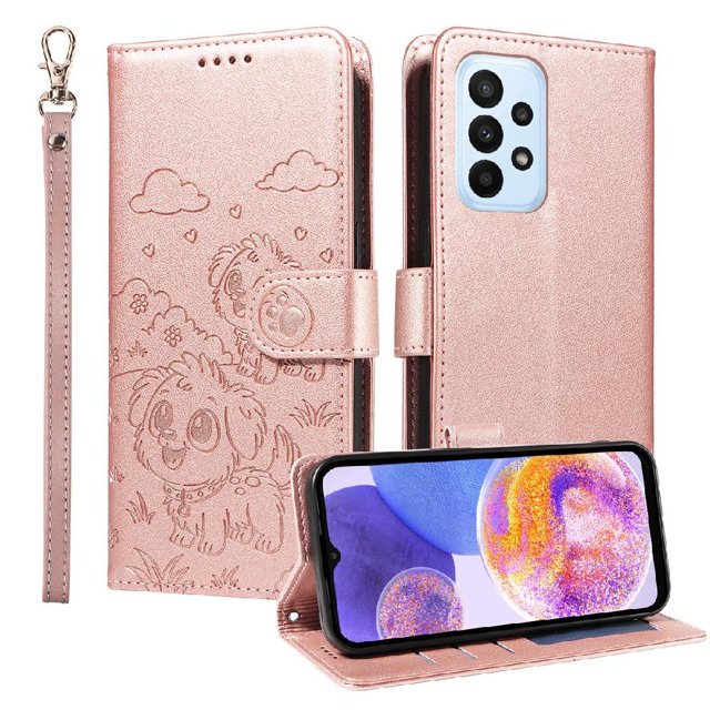 Funda Cartera GANGXUN con Diseño de Perrito en Relieve para Samsung Galaxy A23 4G/5G , Protección 360° con Ranuras y Correa Desmontable