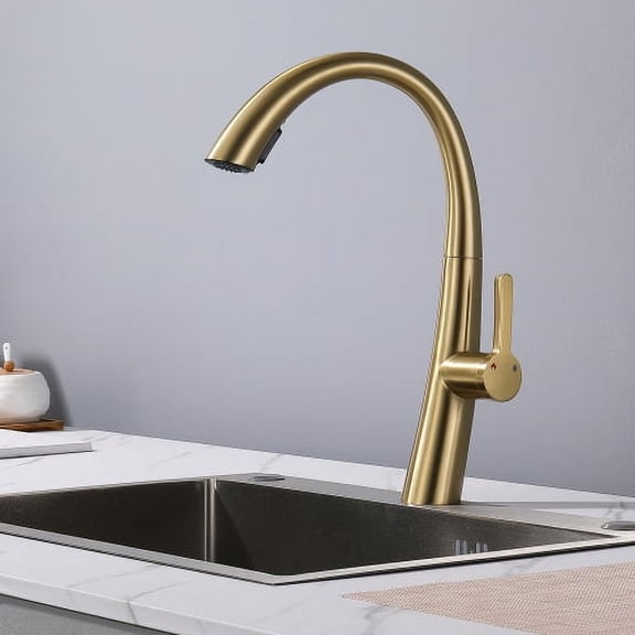 Pull-Out Sprayer Kitchen Faucet Single Handle, Brushed Stainless Steel with Easy Installation, High Arc Modern Design
