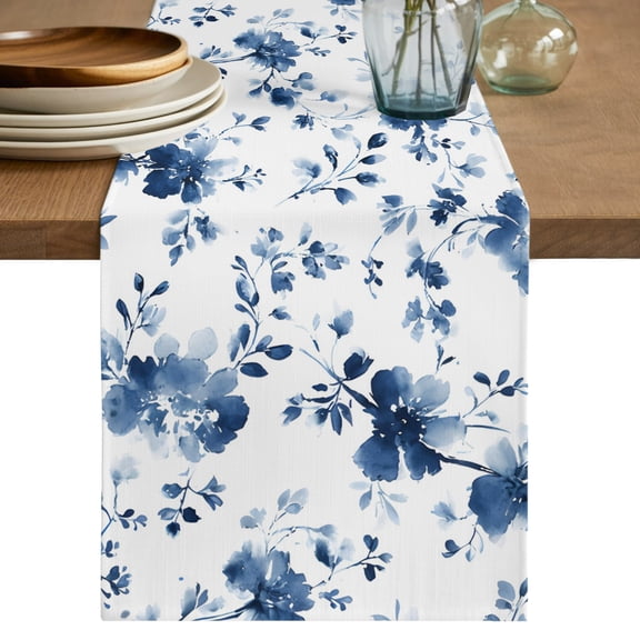 Table Runners 120 Inches Long Dress Scarves, Indigo Blue Wildflower Farmhouse Coffee/Dining/Kitchen Table Decor Table Runner for Living Room, Classic Florals Farmhouse Botanical 13x120 Inch