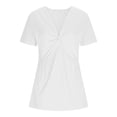 thumbnail image 4 of Miluxas Womens Trendy Front Knotted T Shirt Casual V-Neck Short Sleeve Pullover Tunic Tops Solid Basic Tees for Spring Summer White, 4 of 9
