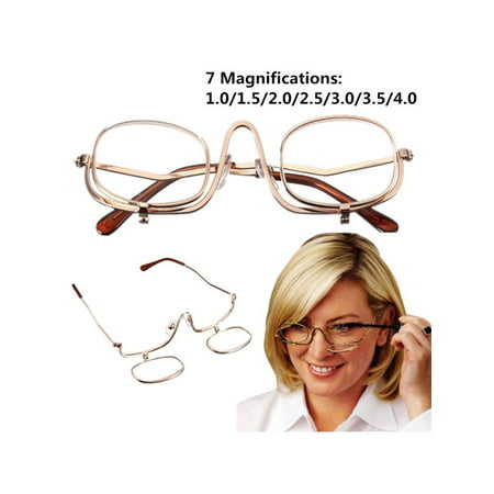 1.0-4.0x Magnifying Fold Flip Down Women Cosmetics Glasses Makeup Eyelashes Eye Mascara Make up Reading Glasses