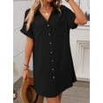 thumbnail image 4 of Shirt Dress Cotton Linen Short Sleeve Striped A Line Mid Length Casual Work Dress S-XL, 4 of 7