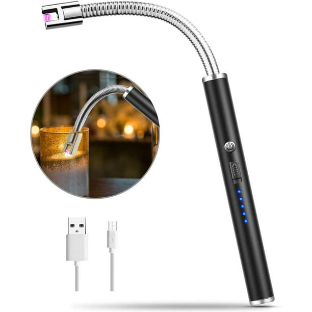 Briquet USB électrique rechargeable avec indicateurs de batterie LED,  briquets à long allumage sans flamme à arc, briquet plasma coupe-vent pour  cuisine, bougie