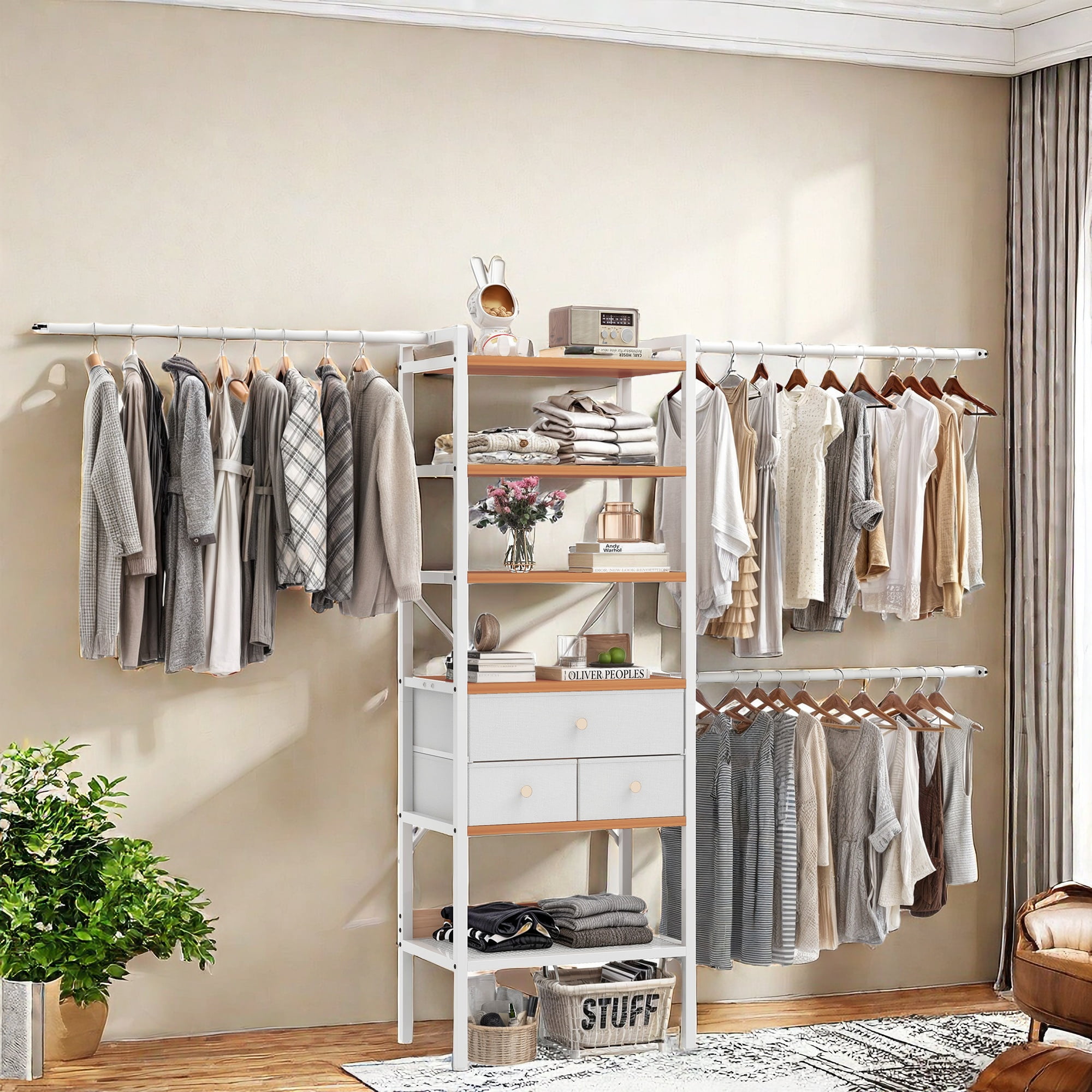 Uforic Closet System,Clothes Rack with 3 Drawers, Heavy Duty Garment Rack for Cloakroom Bedroom, White
