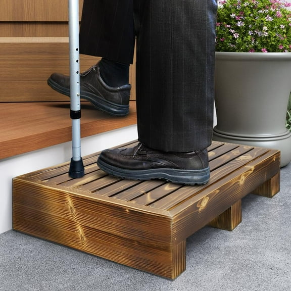 Solid Wood Indoor/Outdoor 3 1/2" High Riser Step - Non-Slip All Weather Top & Feet Mobility Assistance