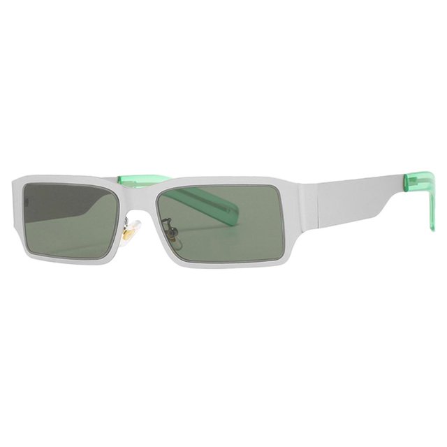 Gafas de sol rectangulares de estilo retro, gafas de sol cuadradas, montura ancha, unisex Silver_Green