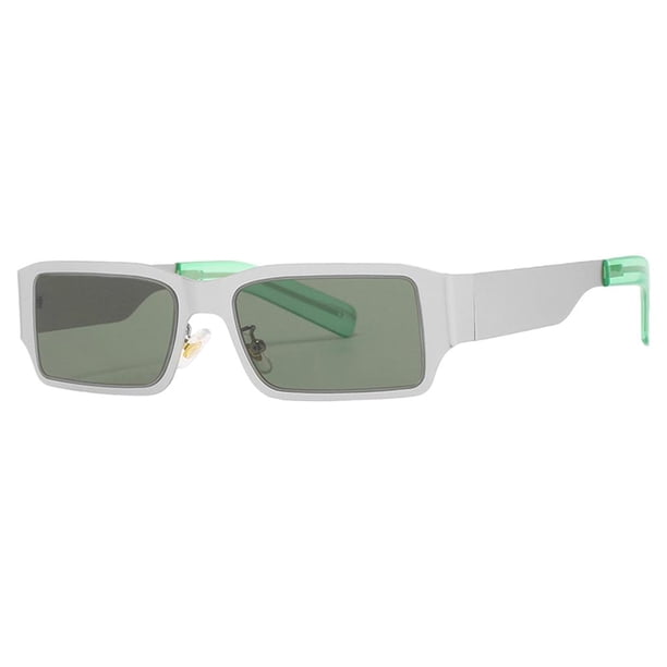Gafas de sol rectangulares de estilo retro, gafas de sol cuadradas, montura ancha, unisex Silver_Green