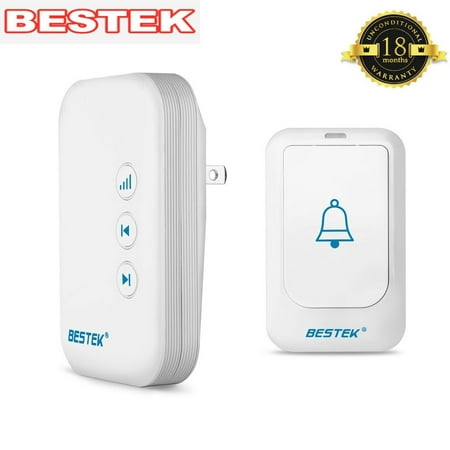 BESTEK Wireless Doorbells For Home，Wireless Doorbells 1 Remote Buttons And 1 Plugin Receiver LED Flash Lights Doorbell Kit Operating At Over 500-Feet (FCC