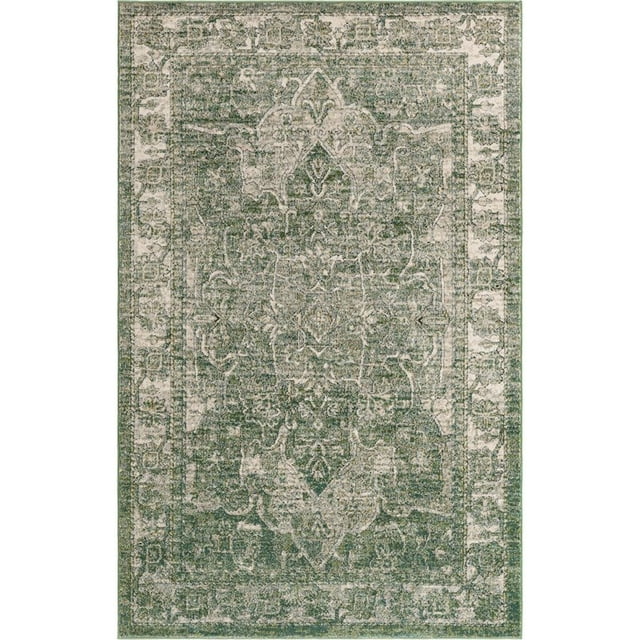 Unique Loom Tapis de Bordure Isabella Haut-Bas 5' x 8' Rectangle Vert/ivoire