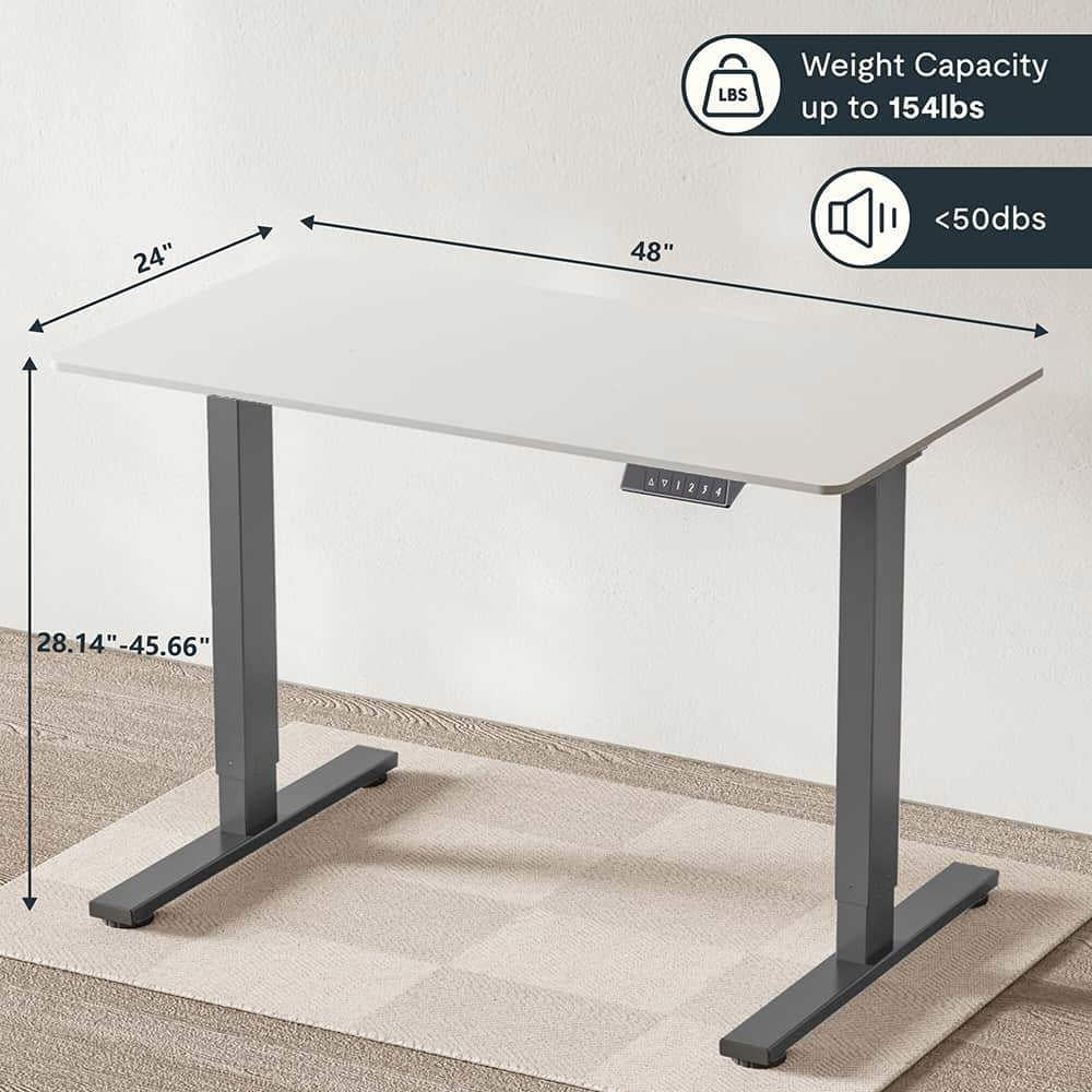 Kadyn Computer Home Office Desk, Standing Desk, Electric Standing Desk Adjustable Height Desk, 48 x 24 inches (Grey frame + white top)