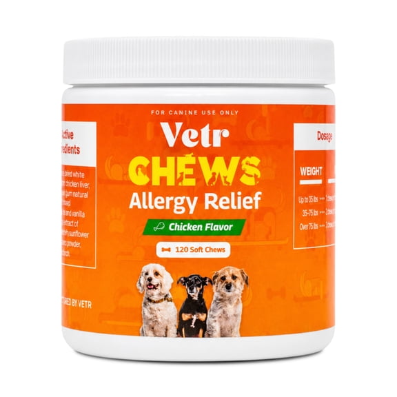 Vetr Seasonal Allergy Relief Chews for Dogs Probiotics & Omega-3 Chicken Flavor, 120 Count
