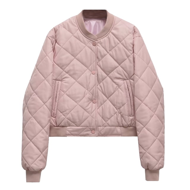 FAIWAD Womens Winter Quilted Jackets Long Sleeve Button Puffer Jacket Lightweight Solid Color Pockets Coats