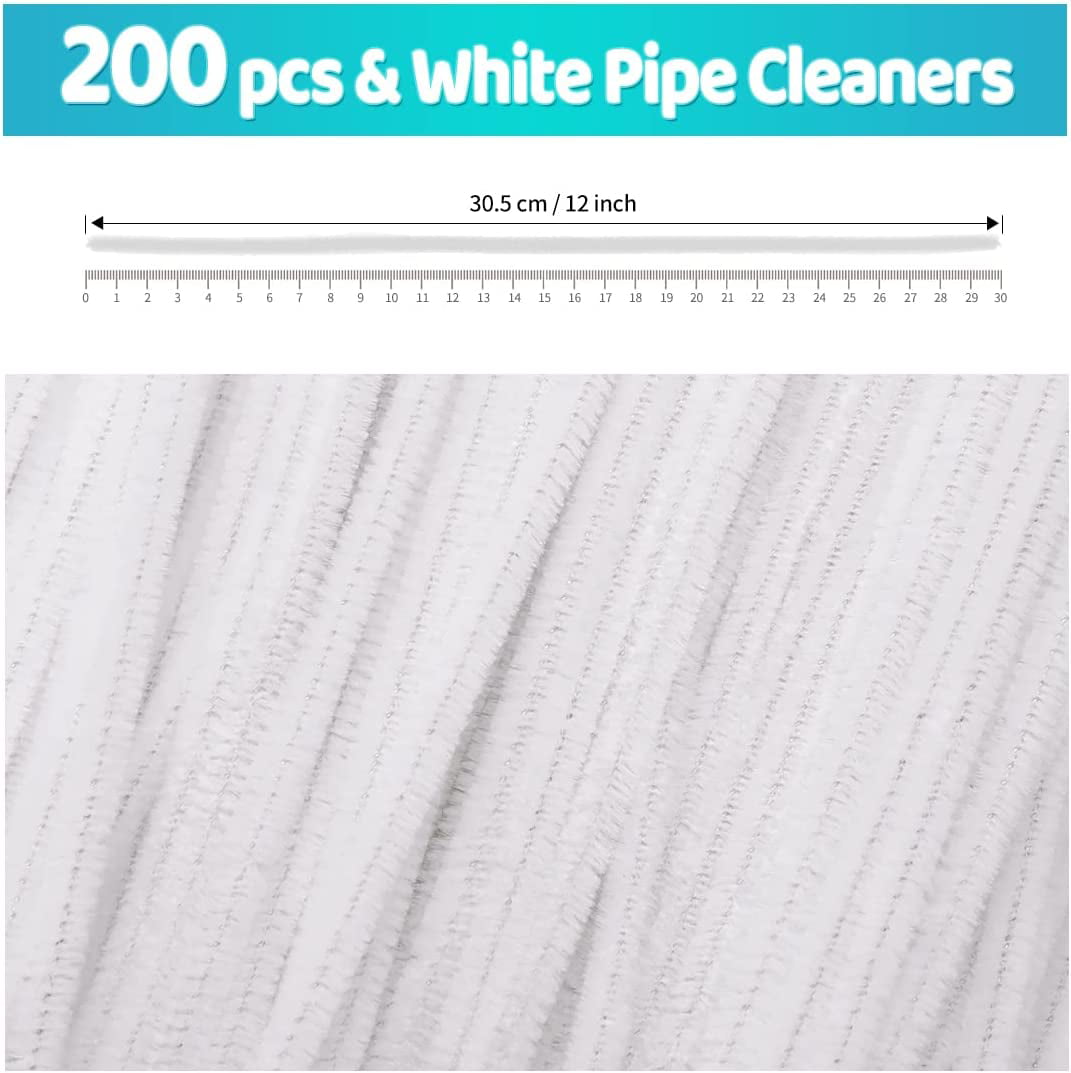 200psc White Pipe Cleaners, Chenille Stems, Pipe Cleaners for Crafts, Pipe  Cleaner Crafts, Art and Craft Supplies. 
