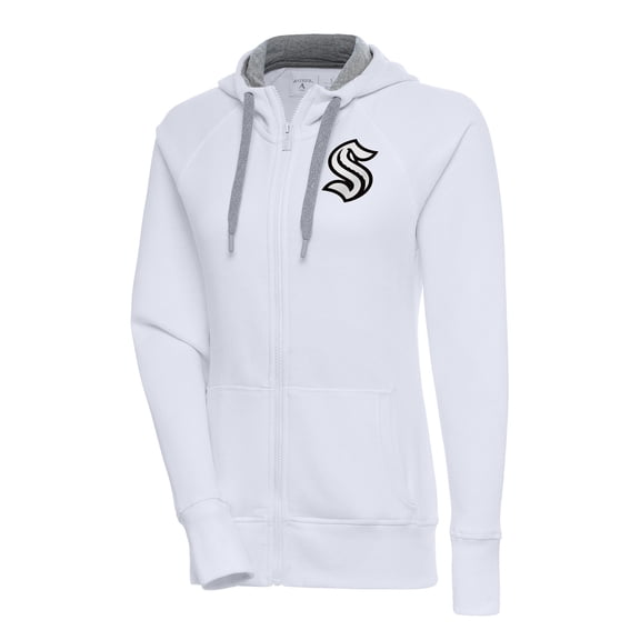 Women's Antigua  White Seattle Kraken Metallic Logo Victory Full-Zip Hoodie