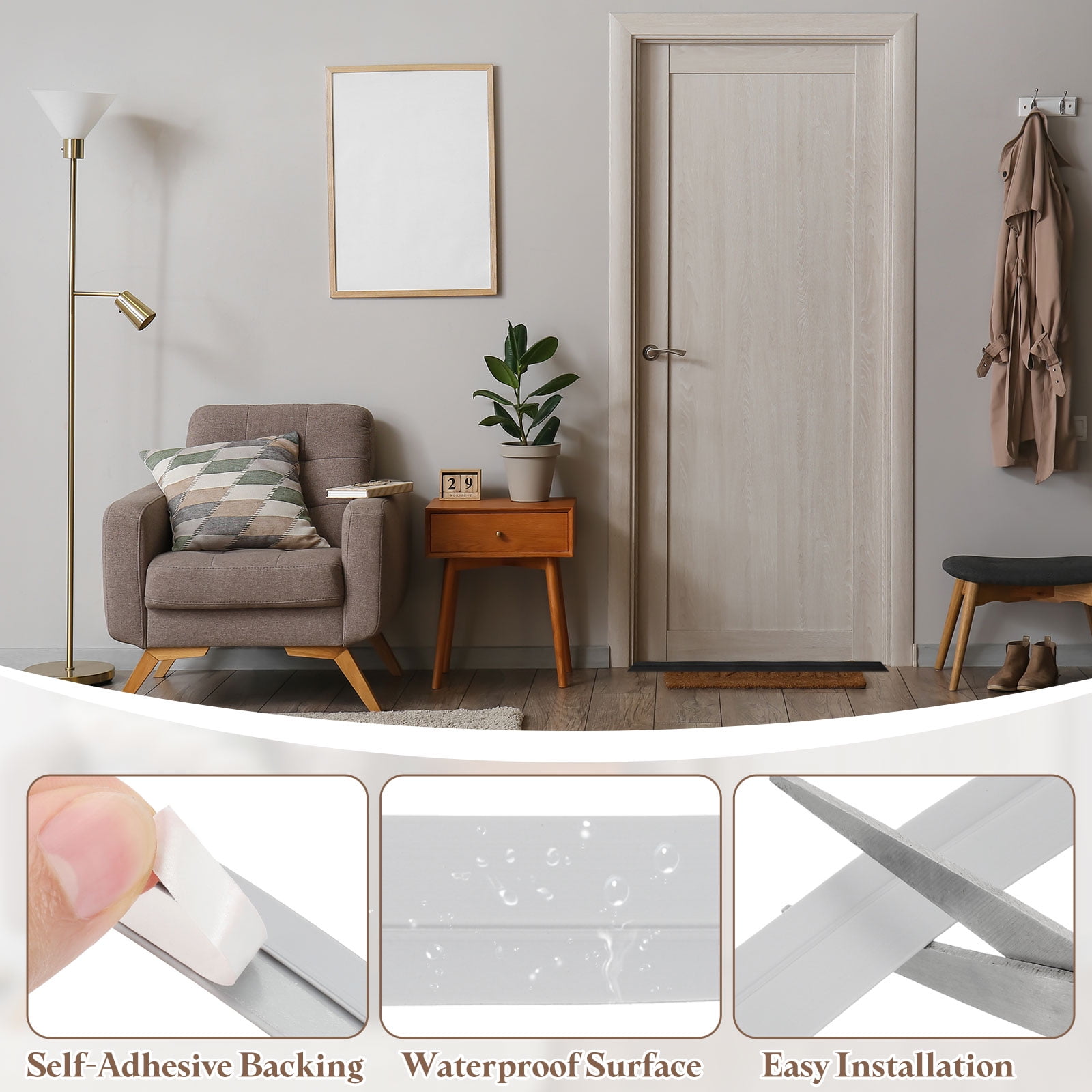5Pack Weather Stripping, 2 Inch Wide x 9.2 Feet Long Self-Adhesive Cabinet Door Seal Strip Door Draft Stopper for Wardrobe and Cupboard, Gray