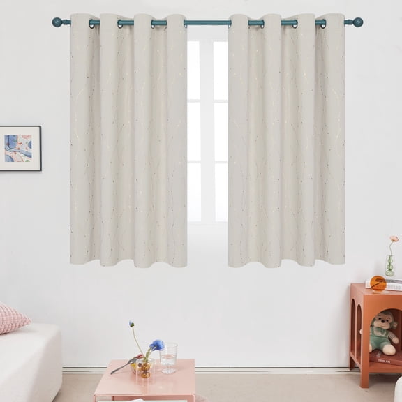 Deconovo Home Decorative Curtains with Wave Line with Dots Foil Print Design Grommet Top Window Curtains for Girls Room 52 x 45 inch Cream Set of 2
