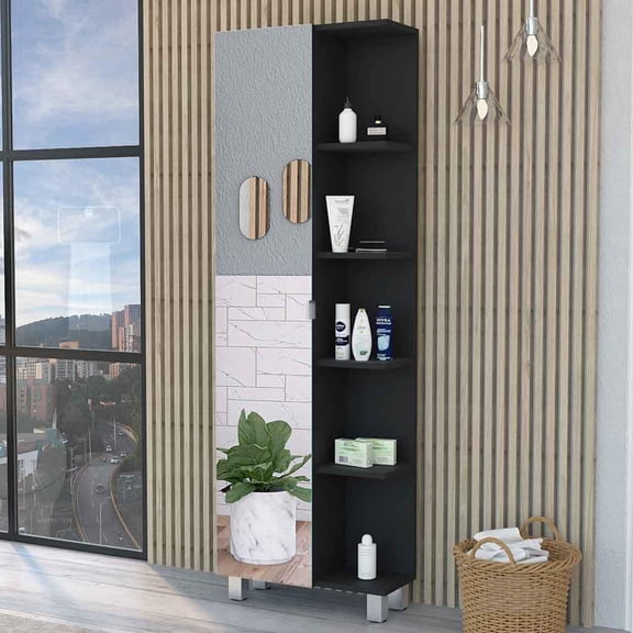 Chests Of Drawers, Los Angeles Linen Cabinet, Mirror, Five Shelves, Black Dressers,Engineered Wood Wooden Dressers, Furniture Bedroom Furniture Dressers, Chests & Wardrobes