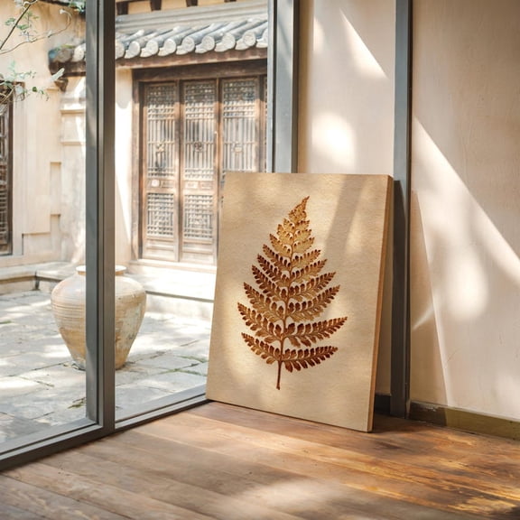 Velto Vintage Botanical Fern Canvas Art - Antique Pressed Leaf Wall Art on Aged Paper for Rustic Nature Decor, SIZE 8x10 INCLUDE Pine Wood Frame 1.25-Inch