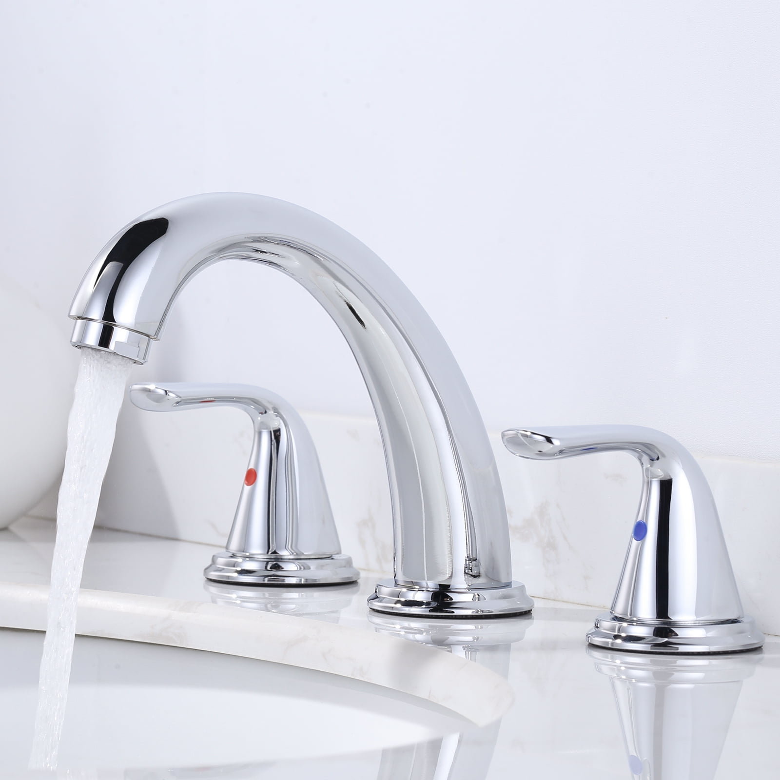 Wowow Double-Handle bathroom faucet 3 hole with Pop up Drain in Black for Bathroom Sink