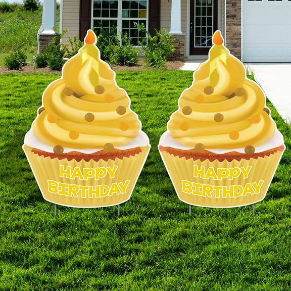 Victory Store 26" x 36" Jumbo Yellow Happy Birthday Cupcake Yard Sign 23897