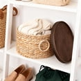 thumbnail image 6 of Water Hyacinth Storage Basket with Wood Lid - Handwoven Round Shelf Basket for Organizing, Rustic Woven Basket with Handle (Set of 3) for Living Room,bed room,Closet,Kitchen&Pantry, 6 of 9