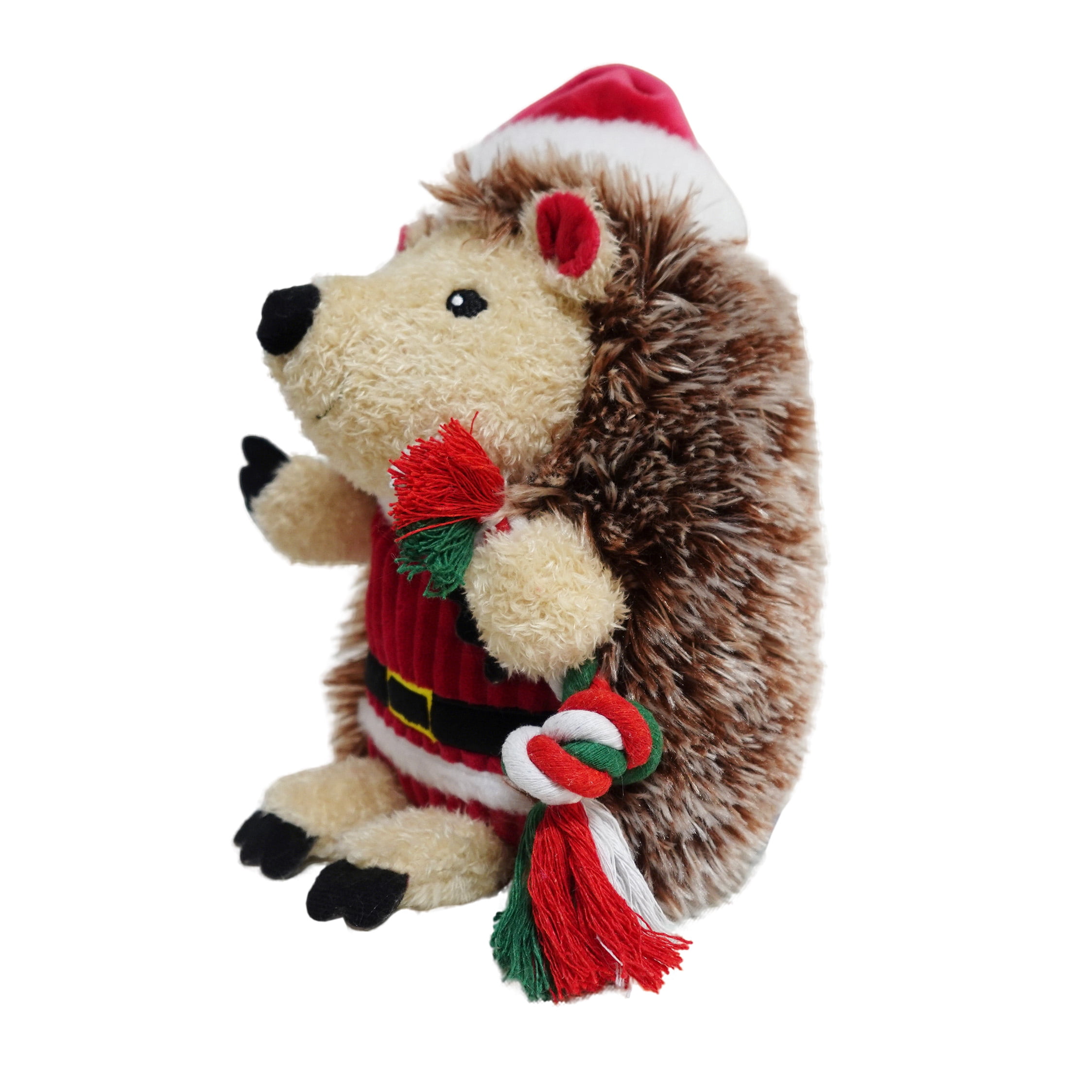 Vibrant Life Holiday Plush Dog Toy, Hedgehog with Candy Cane Rope, Brown and Red, 9"