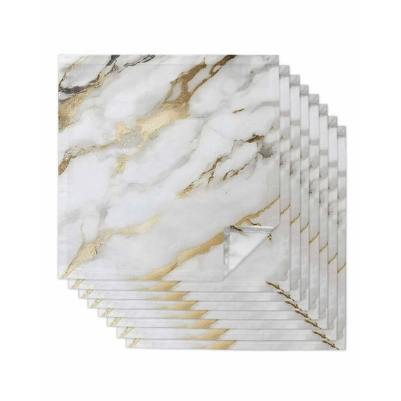 nqOlkjepod Modern White Gold Cloth Napkins Set of 8 Reusable Dinner Napkins, Abstract Marble Geometric Cocktail Napkin Washable Table Napkins for Wedding/Holiday Party/Baby Shower 20"x20"