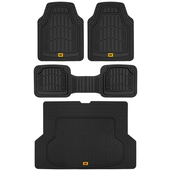 Caterpillar ToughRide Heavy-Duty Rubber Floor Mats & Cargo Trunk Liner for Car SUV Van Sedan, Black - Odorless Trim to Fit, All Weather Deep Dish Automotive Floor Mats, Total Dirt Protection